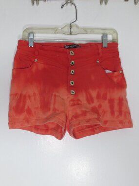 NEW Upcycled Shorts Reverse Tie Dye Orange Hi Rise Cotton Stretch Denim Size L